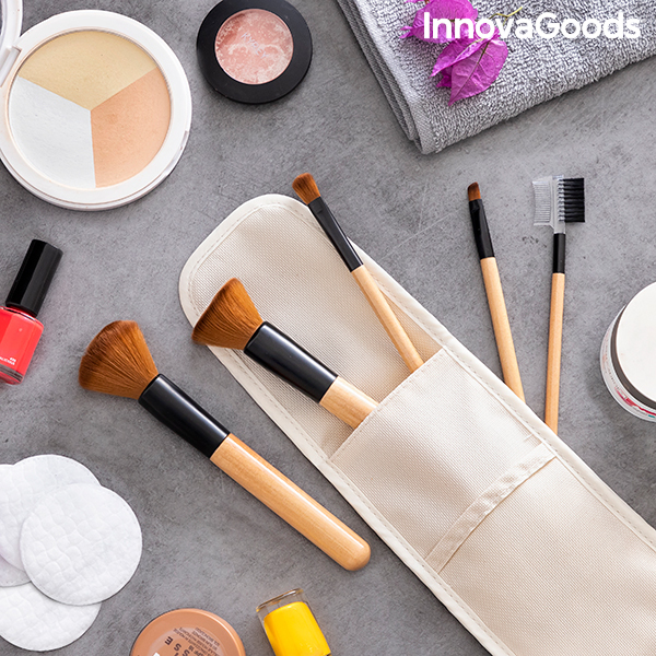 Køb Sæt makeup børster træ med bæretaske Miset InnovaGoods 5 Dele Til