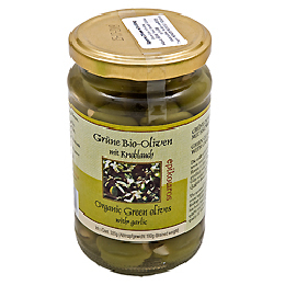 Oliven Grønne m.hvidløg Ø Græsk 320 g