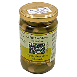 Oliven Grønne m.mandler Ø Græsk 320 g