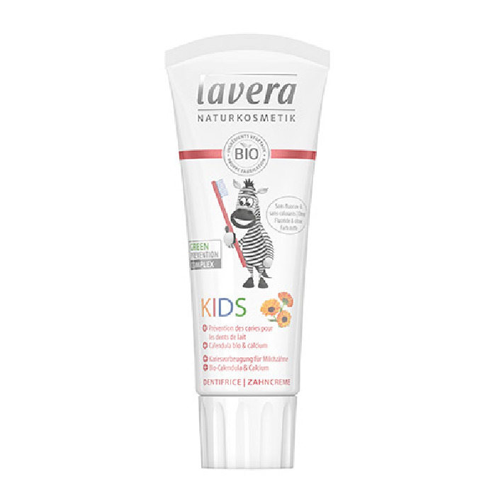 Børnetandpasta Basis Sensitiv jordbær/hindbær og morgenfrue Lavera 75 ml