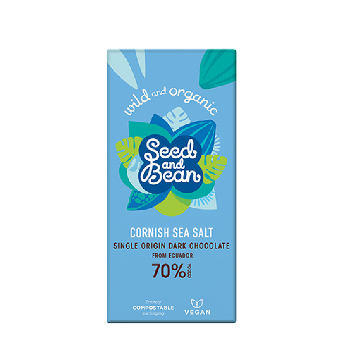 Chokolade Ø mørk 70% Cornish  Sea Salt Seed & Bean 85 g