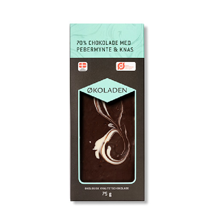 Chokolade pebermynte/knas Ø 70% 75 g