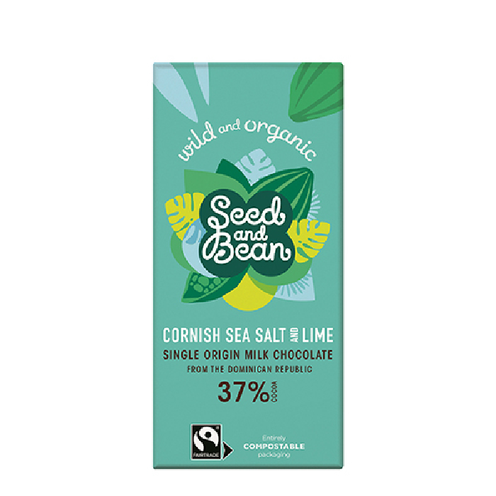 Billede af Mælke Chokolade 37 % Cornish Ø Sea Salt & Lime Seed & Bean 85 g